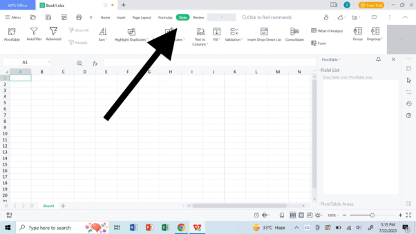 WPS Spreadsheet Data tab