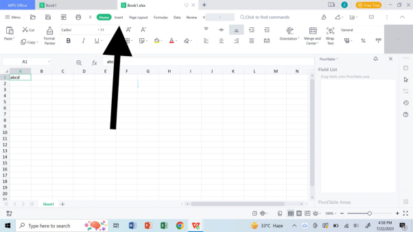  WPS Spreadsheet Insert tab