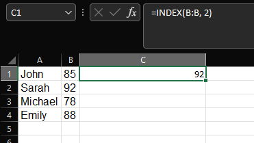 Index example result