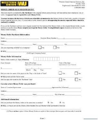 western union money order form