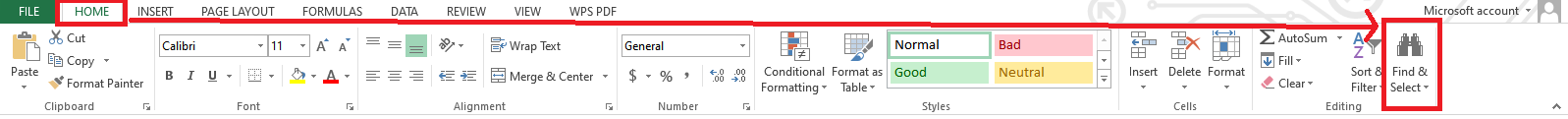 Excel Find & Select