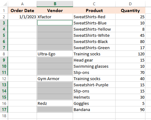 Excel Go to special blanks feature