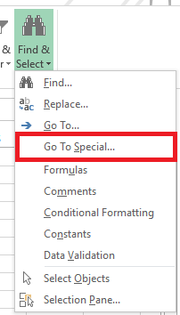 Excel Go To Special option