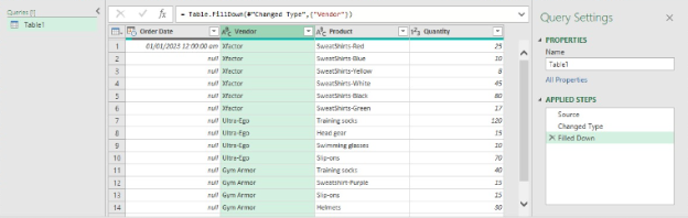 Excel Power Query Fill down Method