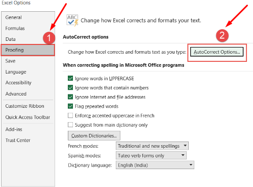 autocorrect in excel