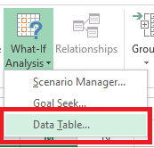 Excel data table