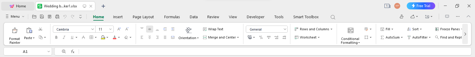 WPS Office toolbar