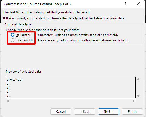 method to split the data