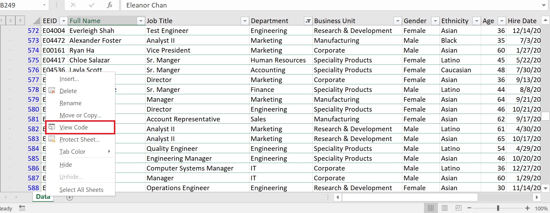 Click the View Code option