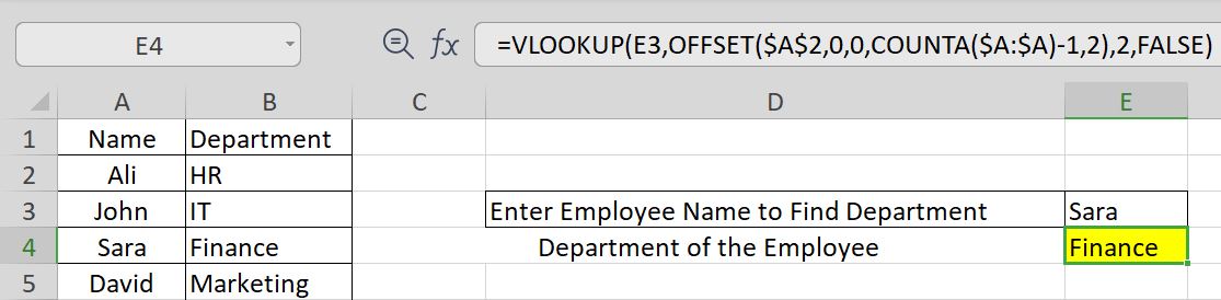 OFFSET with VLOOKUP