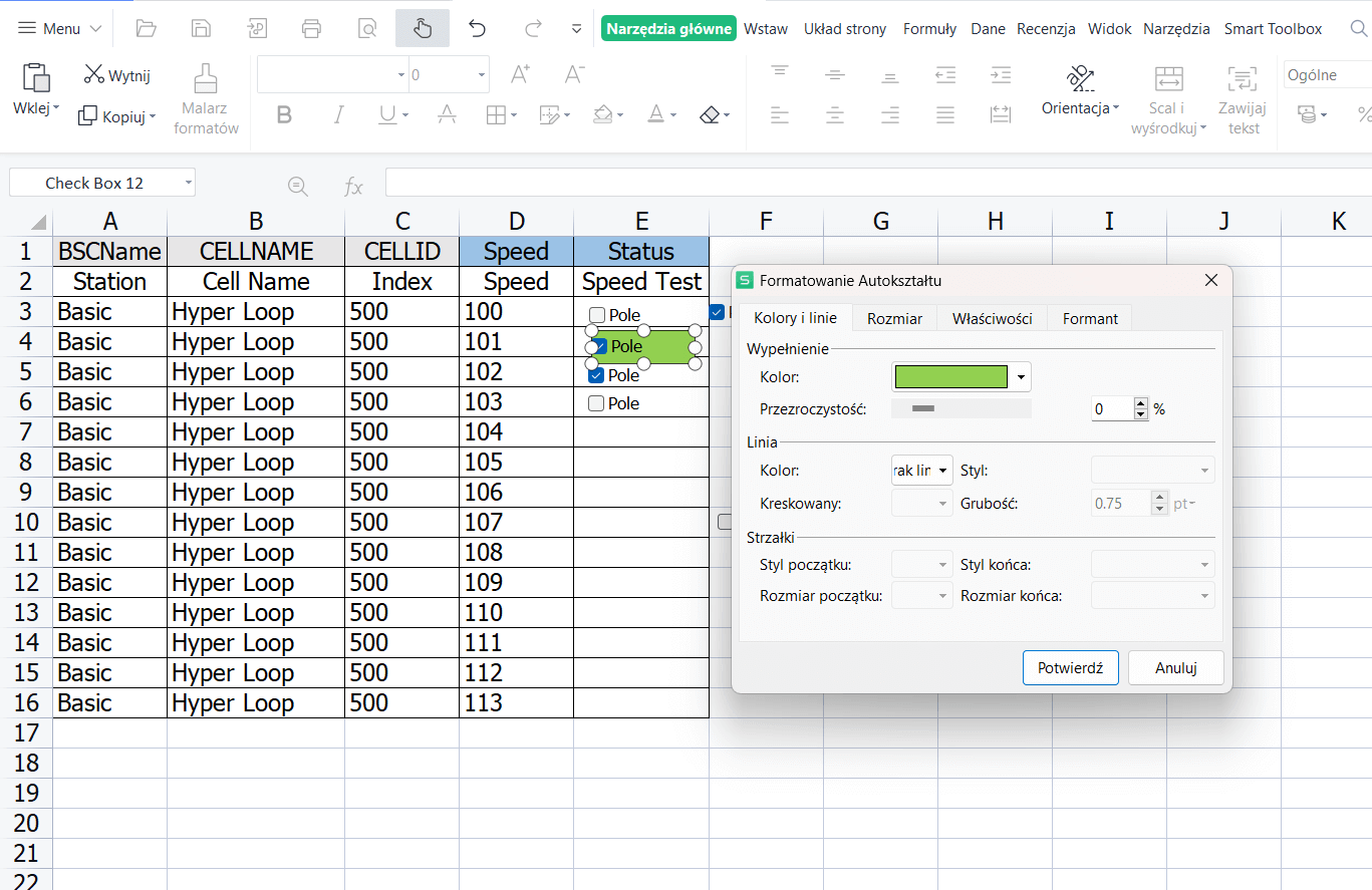Formatowanie pól wyboru w Excelu
