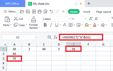  Indirect function in WPS Excel