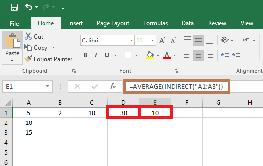 Excel Indirect function with AVERAGE