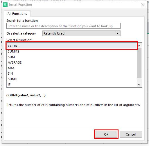 функция подсчета в excel