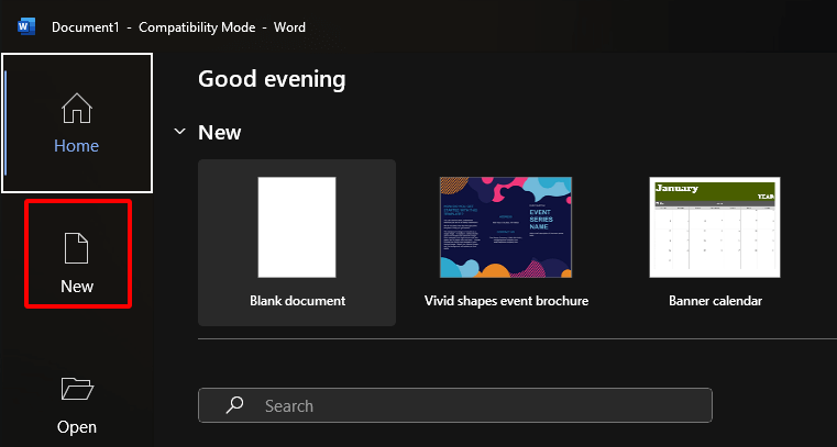 Microsoft Word new file