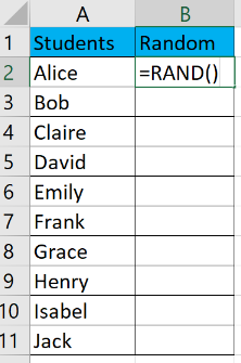 Excel RAND formula