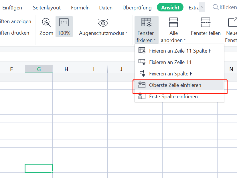 Obere Zeile in Excel einfrieren