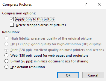  Compress Pictures dialog box