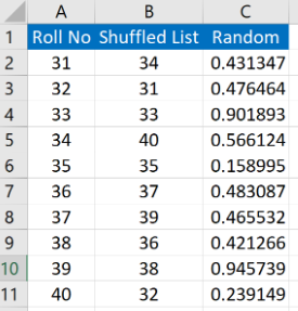 Excel randomize a list function