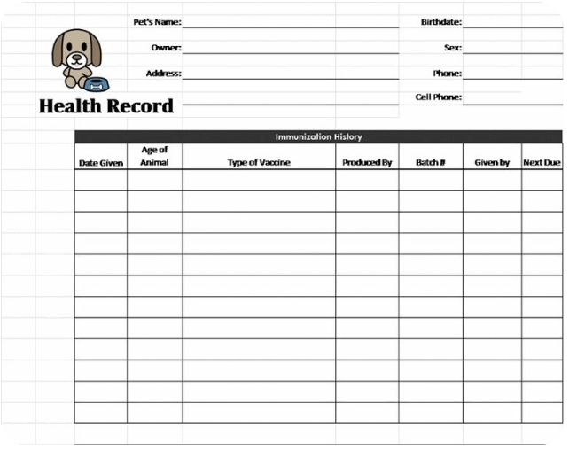Download Printable Pet Health Record Template Excel | WPS Office Blog