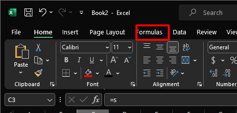 Formulas tab