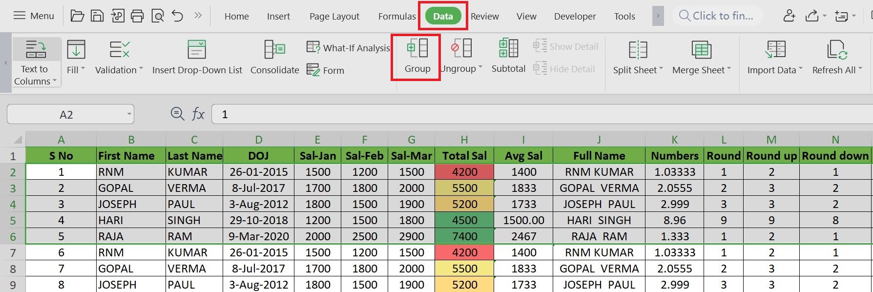 click the Group icon