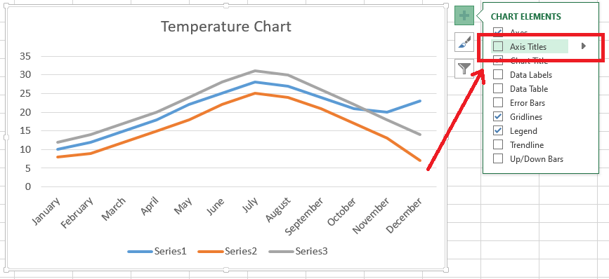 Excel axis title checkbox