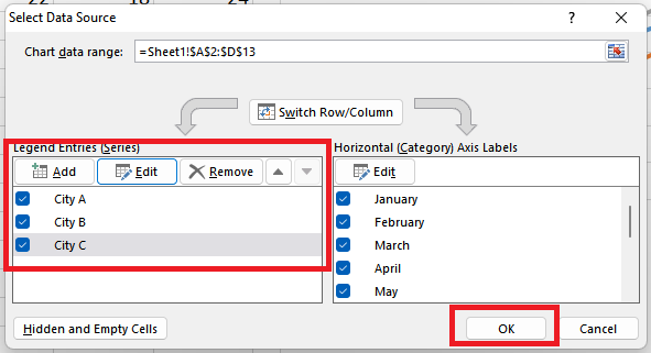 Excel Edit series window