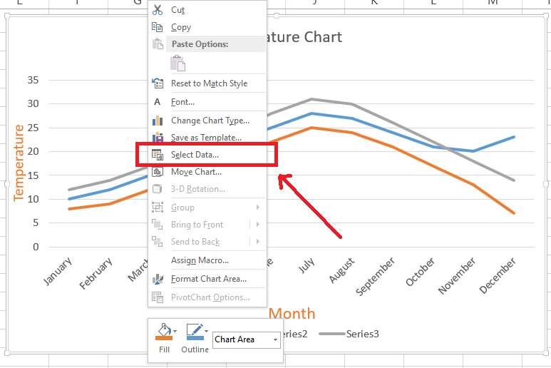 Excel Select data for graph option