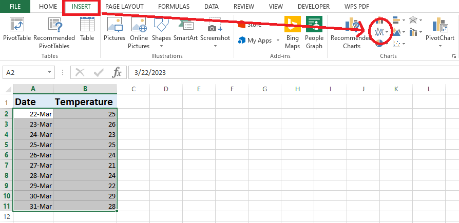Excel line graph option