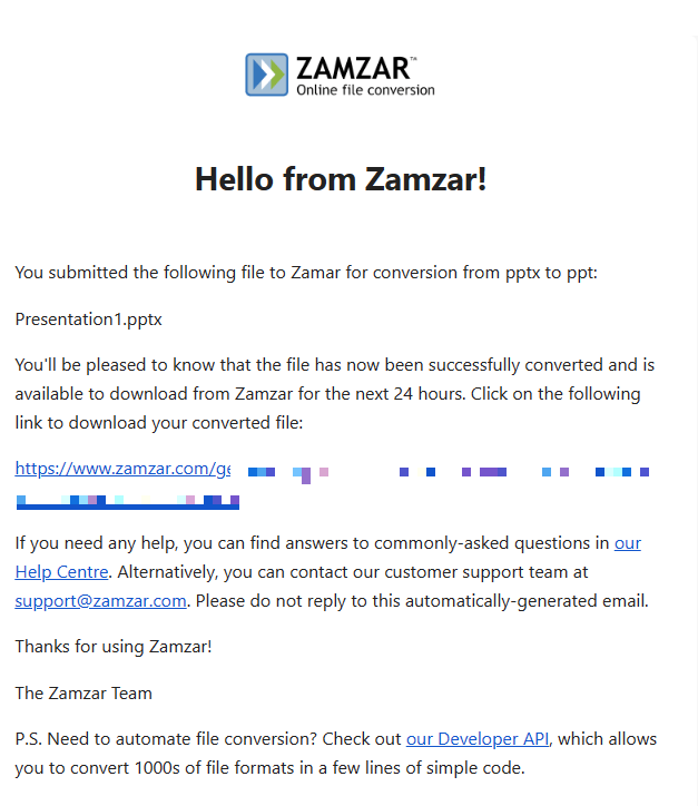 Mail from Zamzar