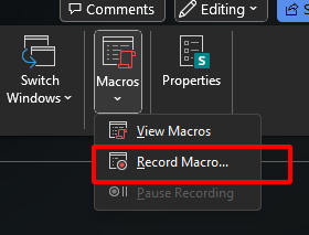 Record Macro button