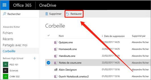 Corbeille OneDrive