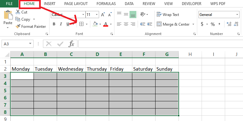  Excel Calendar apply borders