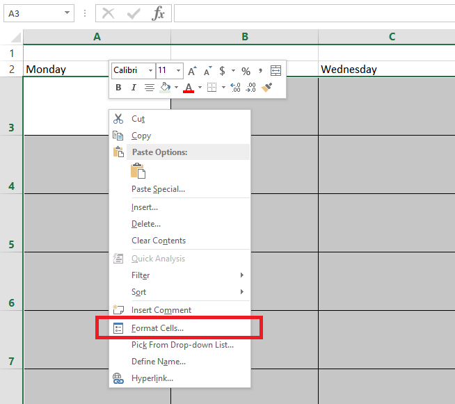Excel format cells