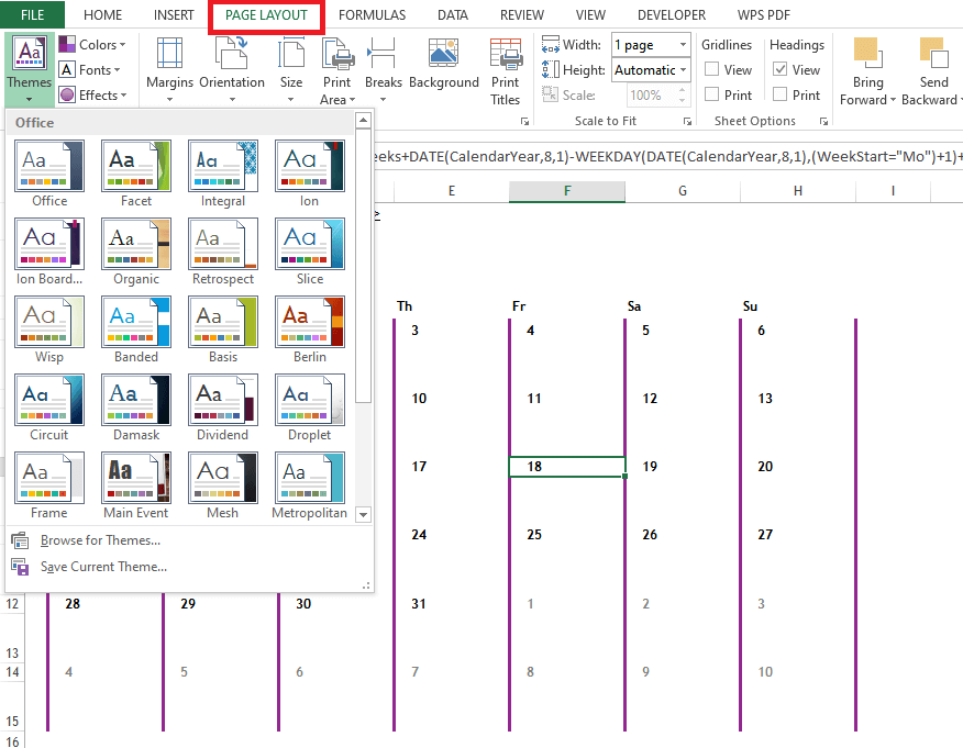 xcel Calendar themes