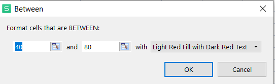 Between conditional format