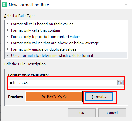  Enter formula in conditional format