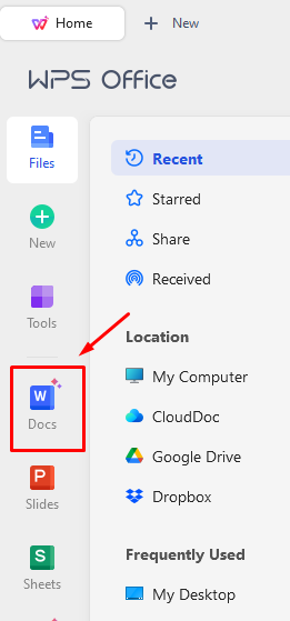 arrow pointing to the Word file