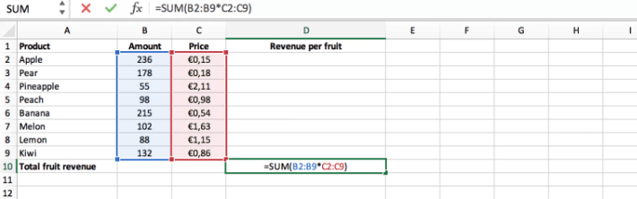 single cell array excel