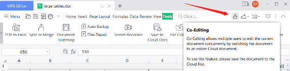 arrow pointing to the co-editing feature