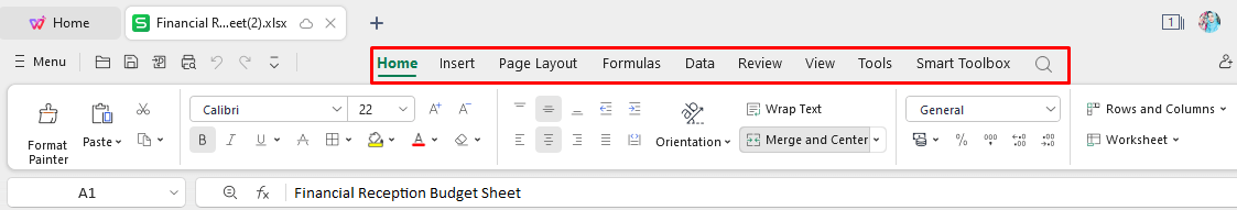 Homepage with a feature in a spreadsheet