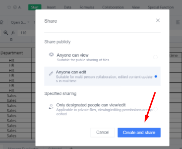 arrow point to create and share option