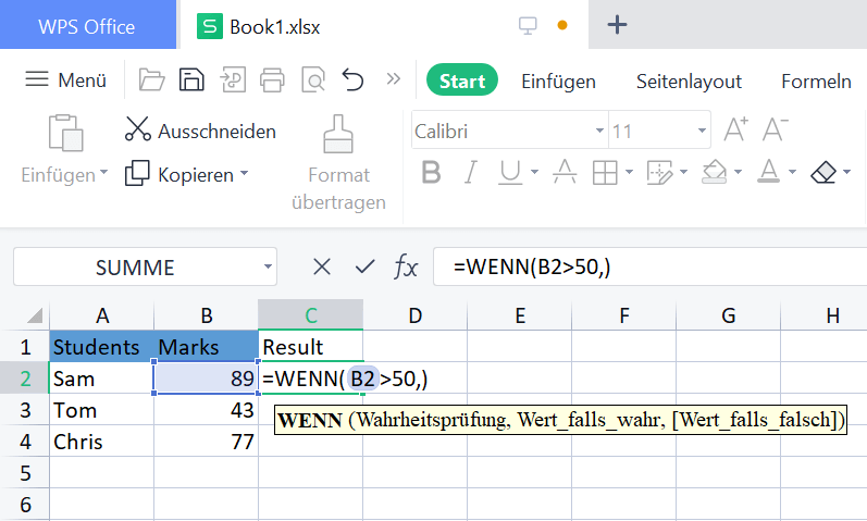 WPS Tabellenkalkulation - Logischer Text