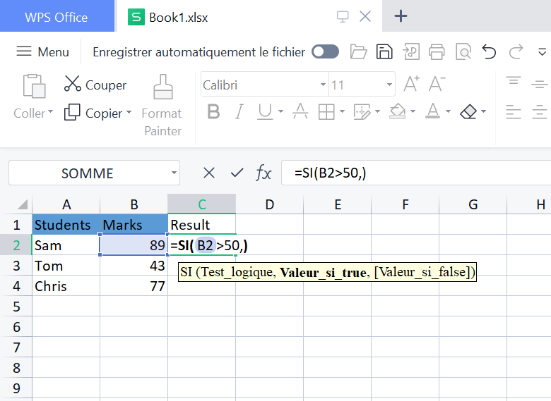 Texte logique du tableau de WPS