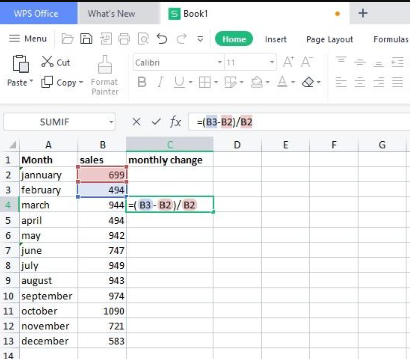 formulation in WPS excel