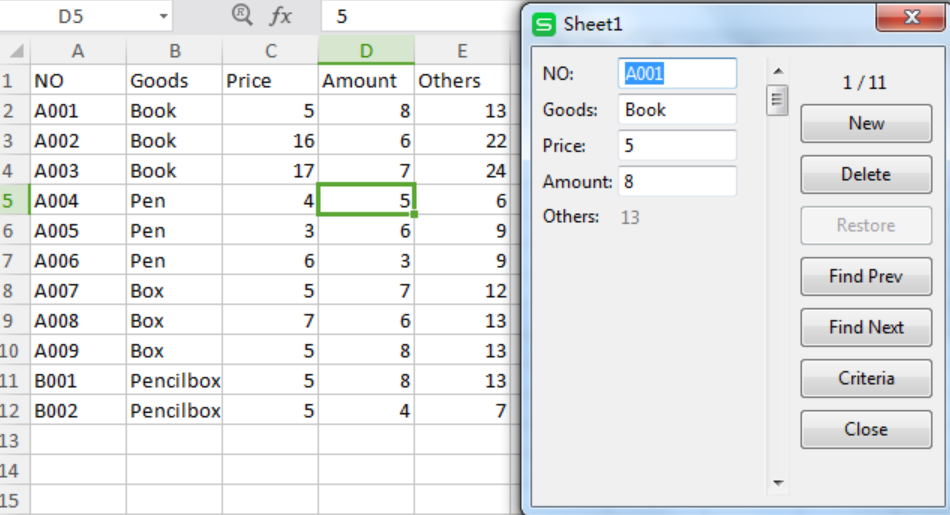 Insert data in WPS excel