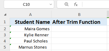 Excel trailing spaces aligned