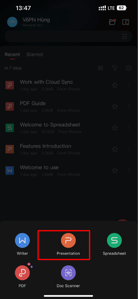 WPS PowerPoint on mobile
