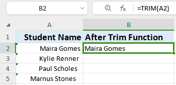 WPS Office trim function result